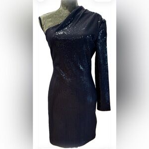 Solace London Black One Shoulder Sequin Dress US Size 6